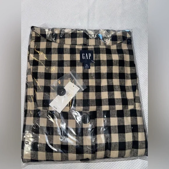 GAP Black Gingham Linen-Blend Button-Front Mini Dress XL NWT ☀️🍂🥶🌼 - Picture 4 of 4